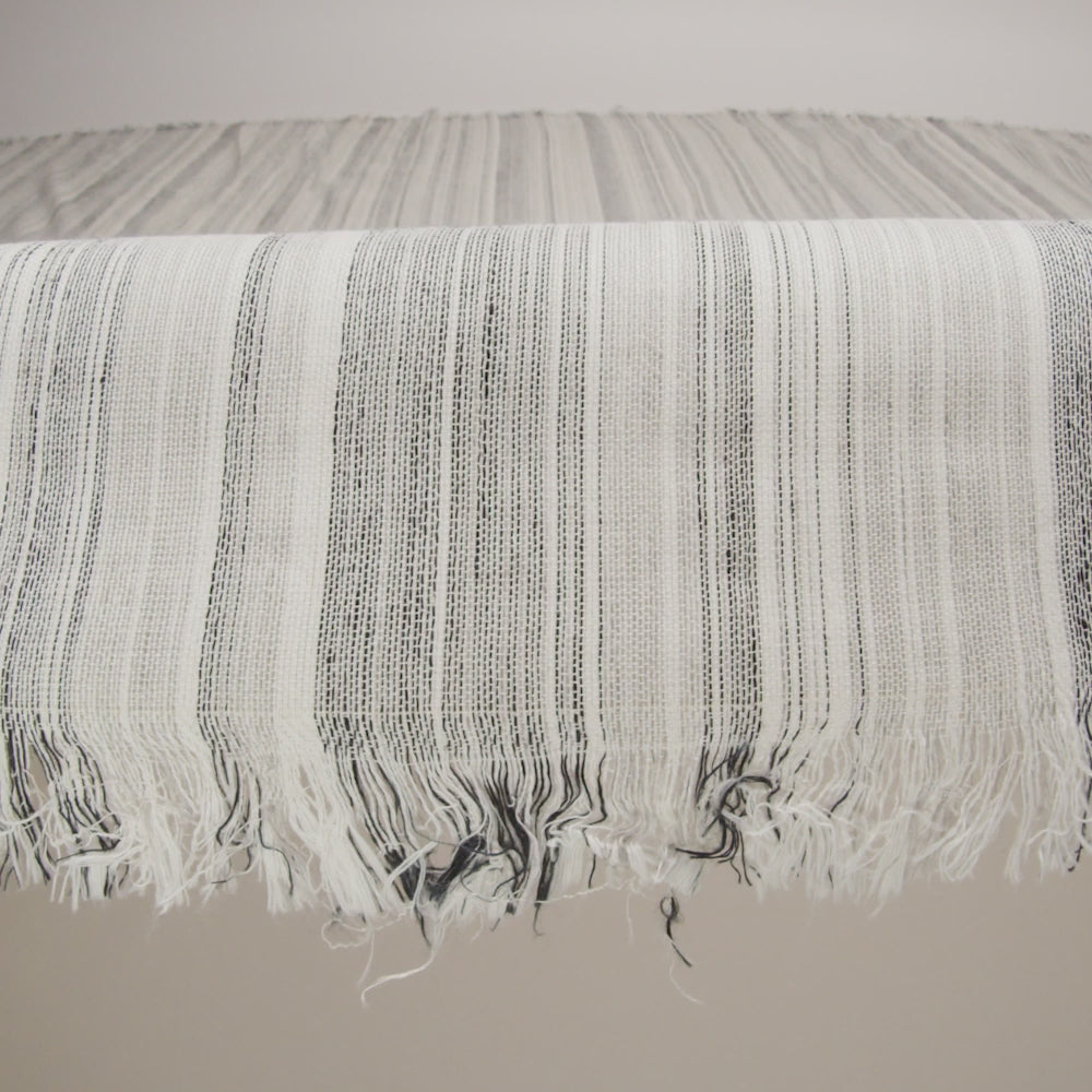 Famous Australian Designer White and Gray Barcode Stripe Linen and Cotton Woven - Image 6 of 6