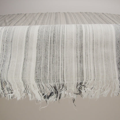 Famous Australian Designer White and Gray Barcode Stripe Linen and Cotton Woven
