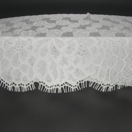Corded Raschel Lace Panel with Finished Edges - Ivory Big Flowers on Diamond Net - Image 6 of 6