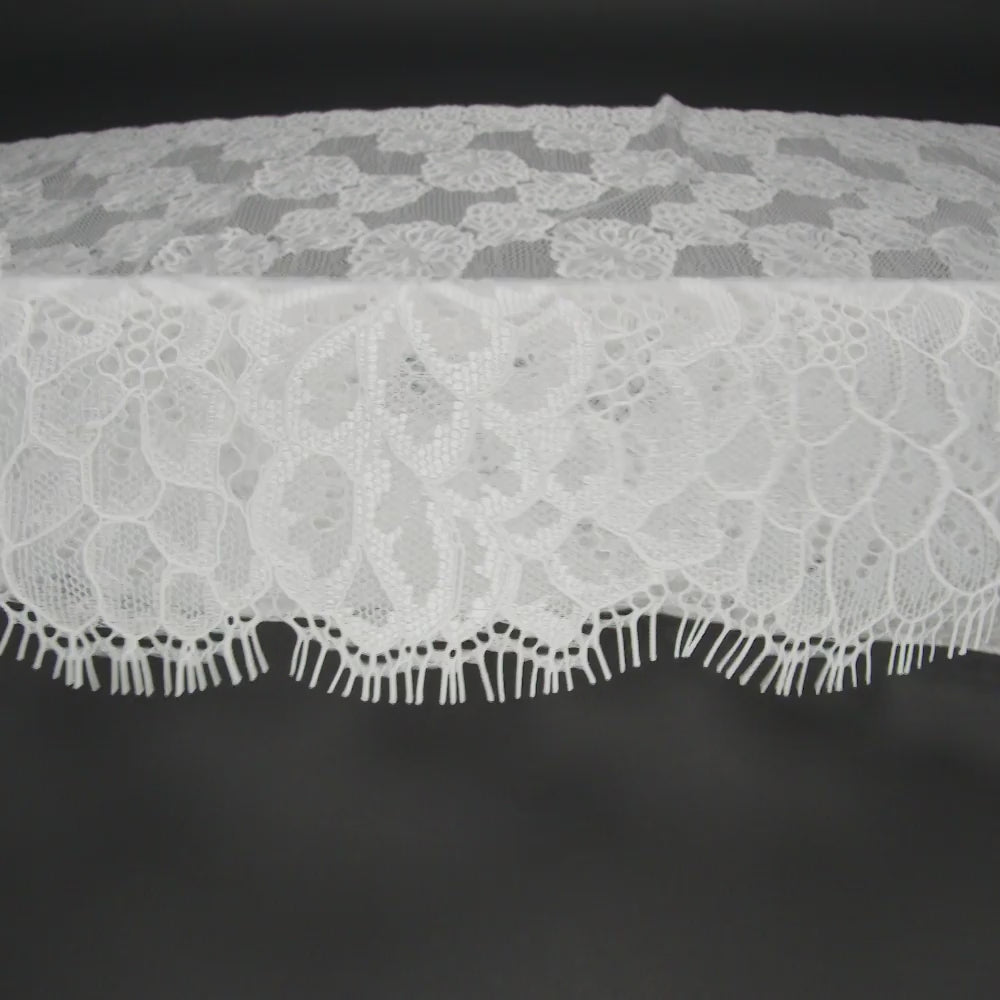 Corded Raschel Lace Panel with Finished Edges - Ivory Big Flowers on Diamond Net - Image 6 of 6