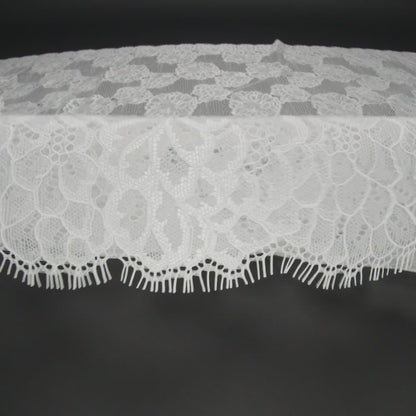 Corded Raschel Lace Panel with Finished Edges - Ivory Big Flowers on Diamond Net