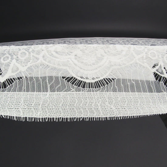 Nylon Re-Embroidered Lace - White Paisley Floral Swirl with Scalloped Borders - Image 6 of 6