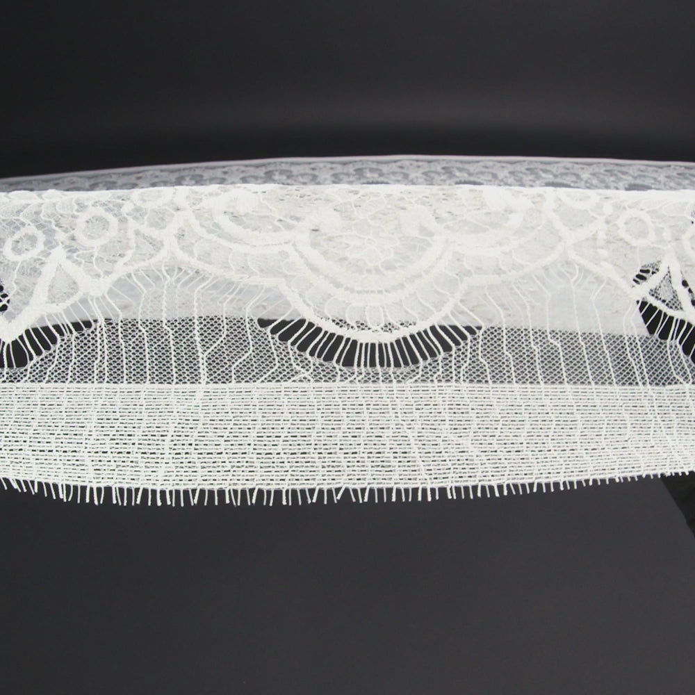 Nylon Re-Embroidered Lace - White Paisley Floral Swirl with Scalloped Borders - Image 6 of 6