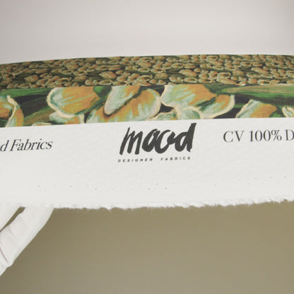 Sustainable Viscose Floral Jacquard Print - Dark Orange, Green and Black Floral - Mood Exclusive Draped in Dawn