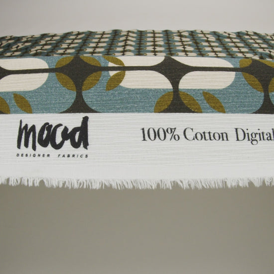 Slubbed Gauzy Cotton Woven - Mid Blue, Olive Green and Navy Geometric Floral Windows - Mood Exclusive Greenhouse Geometries Print - Image 6 of 6