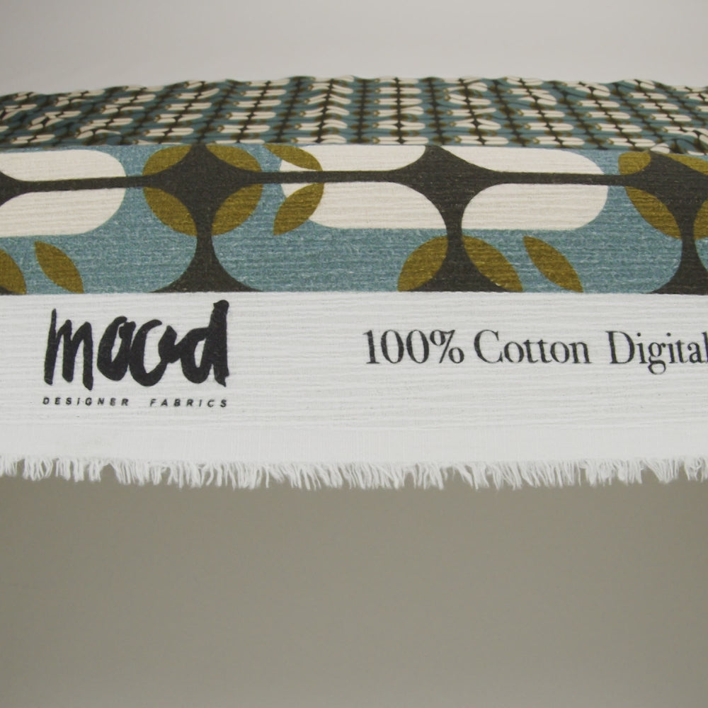 Slubbed Gauzy Cotton Woven - Mid Blue, Olive Green and Navy Geometric Floral Windows - Mood Exclusive Greenhouse Geometries Print - Image 6 of 6