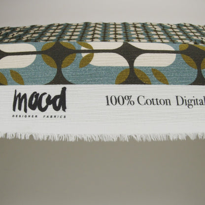 Slubbed Gauzy Cotton Woven - Mid Blue, Olive Green and Navy Geometric Floral Windows - Mood Exclusive Greenhouse Geometries Print