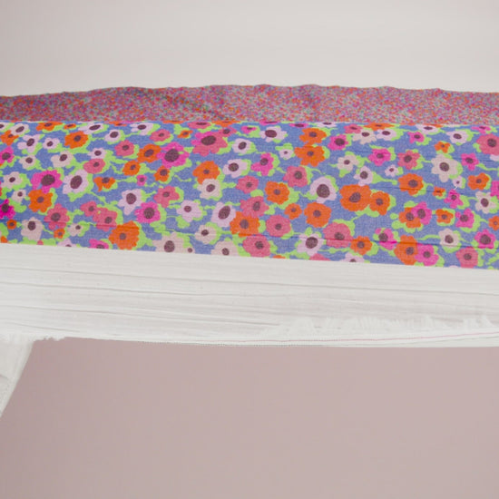 Crinkled Cotton Gauzy Woven Print - Hot Pink, Orange and Blue Floral - Mood Exclusive Bed of Begonias - Image 6 of 6