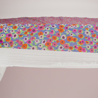 Crinkled Cotton Gauzy Woven Print - Hot Pink, Orange and Blue Floral - Mood Exclusive Bed of Begonias
