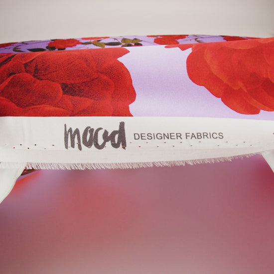 Silk Charmeuse Print 16MM, Made in Italy - Lavender, Red and Olive Green Roses and Stems - Image 6 of 6