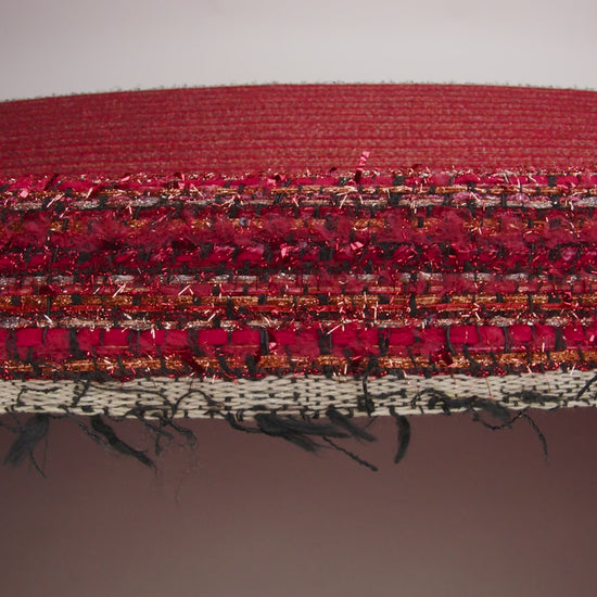 Metallic Polyester Tweed with Eyelash Fringe - Ruby Red and Burnt Orange Stripes - Image 6 of 6