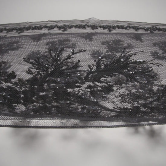 Beaded and Embroidered Tulle with 3D Appliques - Black and Bronze Fanciful Floral Sprays - Image 6 of 6