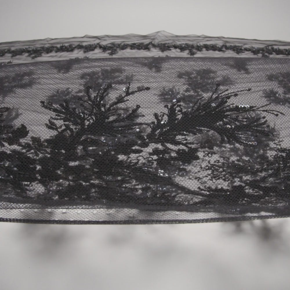 Beaded and Embroidered Tulle with 3D Appliques - Black and Bronze Fanciful Floral Sprays - Image 6 of 6