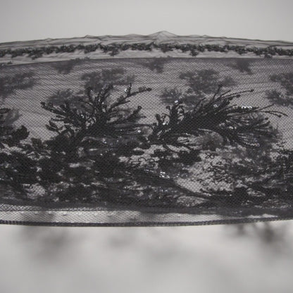 Beaded and Embroidered Tulle with 3D Appliques - Black and Bronze Fanciful Floral Sprays