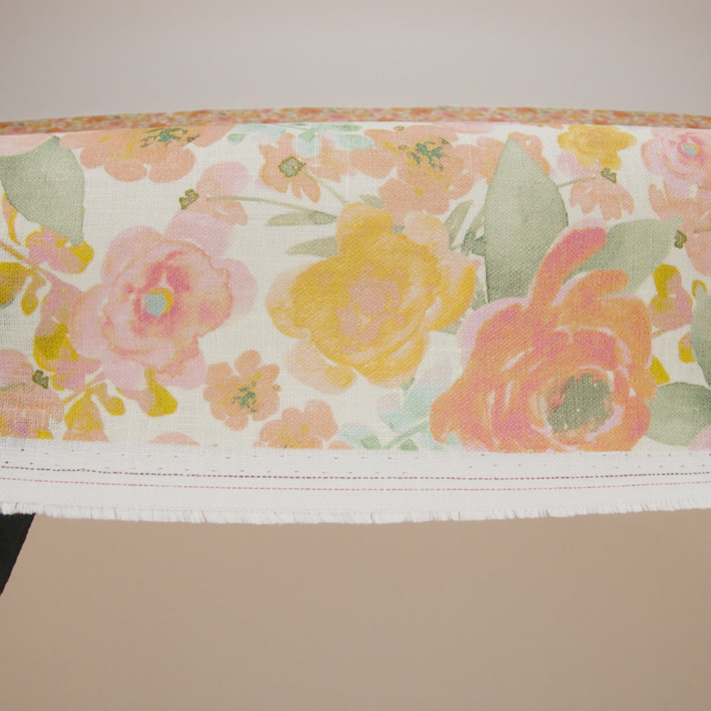 Lightweight Linen Woven Print - Peachy Pink, Yellow and Sage Green Watercolor Florals - Image 6 of 6