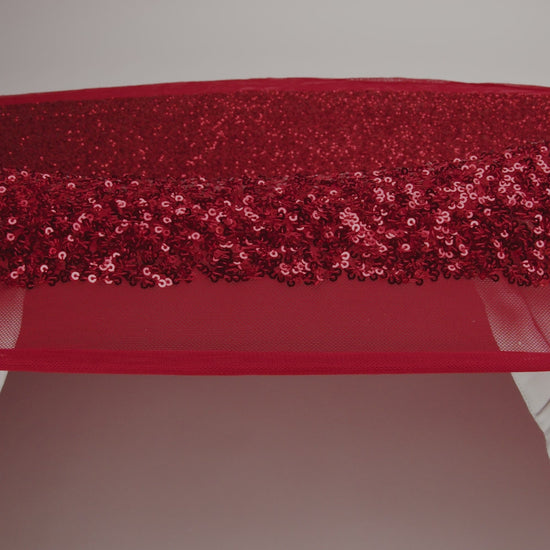 Recycled Polyester All-Over Circular Baby Sequins on Stretch Mesh - Red - Divine Collection - Image 6 of 6