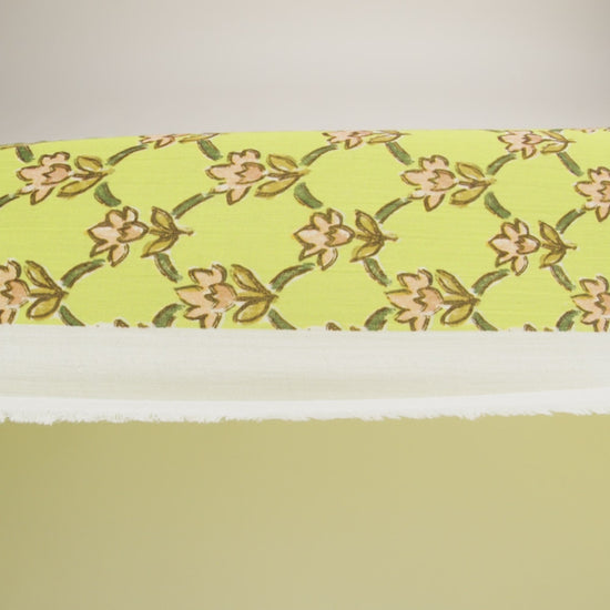 Crinkled Cotton Gauzy Woven Print - Lime Green and Pink Floral Lattice - Mood Exclusive Tulip Trellis - Image 6 of 6