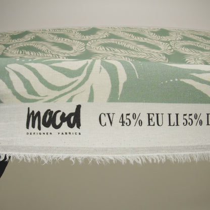 Linen and Rayon Woven - Celadon Green and Cream Flowing Vines - Mood Exclusive Twining Tendrils Print