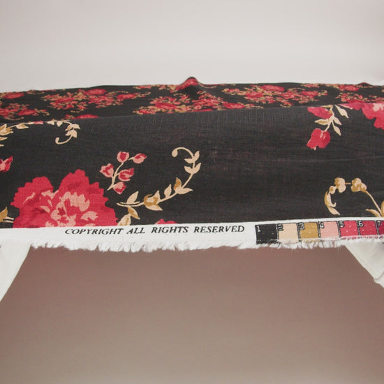 Linen Print - Crimson Red, Salmon Pink and Black Floral - Designer Deadstock - Image 6 of 6