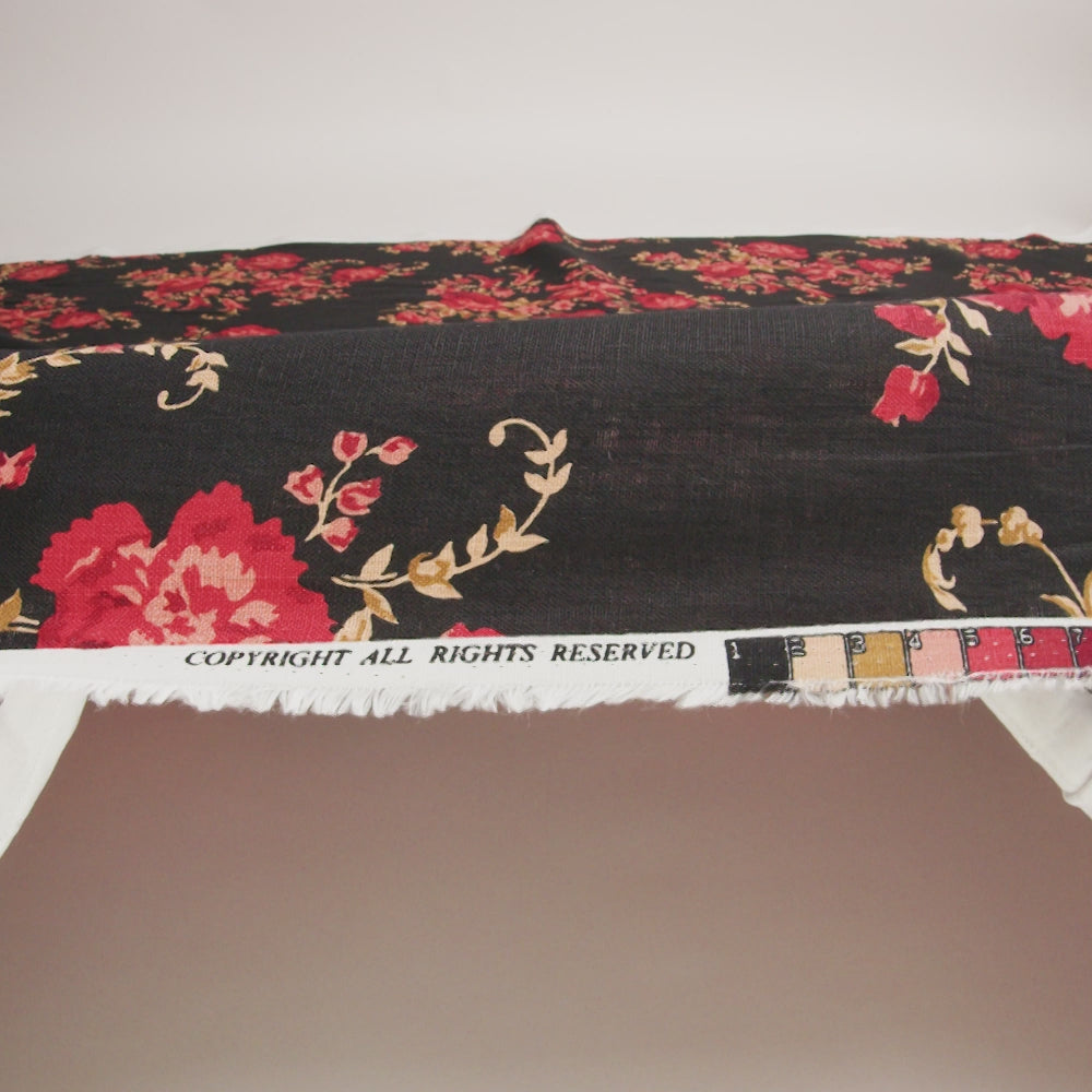 Linen Print - Crimson Red, Salmon Pink and Black Floral - Designer Deadstock - Image 6 of 6