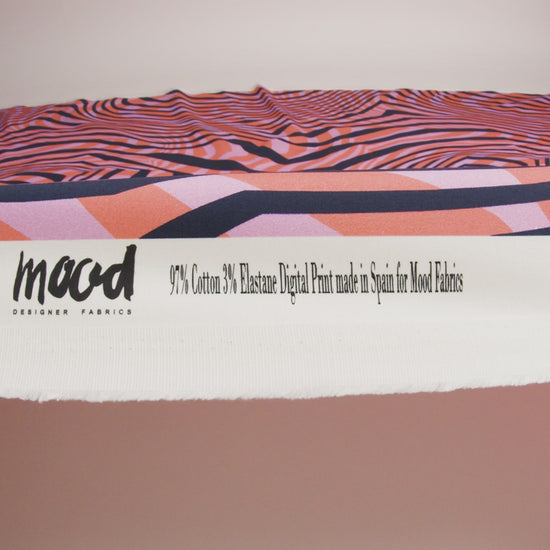 Stretch Cotton Sateen - Pink Abstract Lines - Soundwave Strut Print - Mood Exclusive Groove Collection - Image 6 of 7