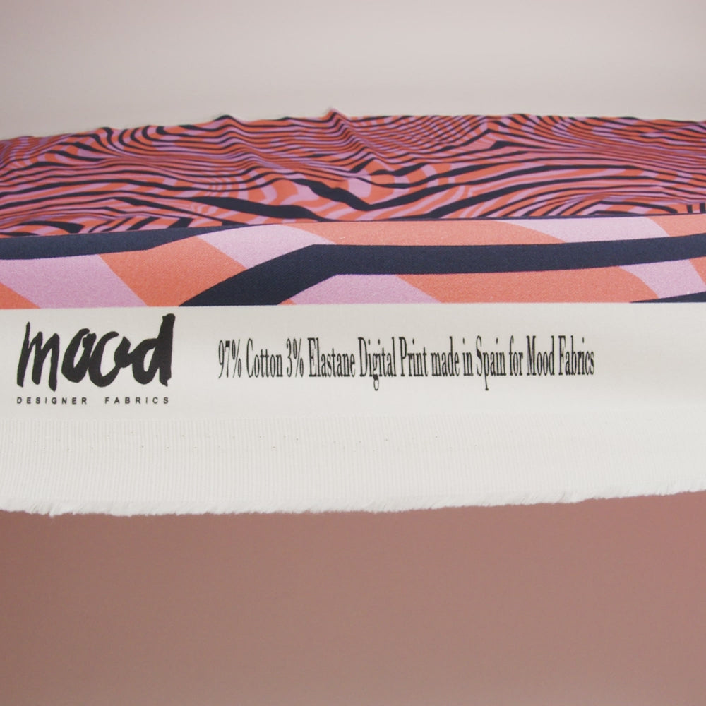Stretch Cotton Sateen - Pink Abstract Lines - Soundwave Strut Print - Mood Exclusive Groove Collection - Image 6 of 7