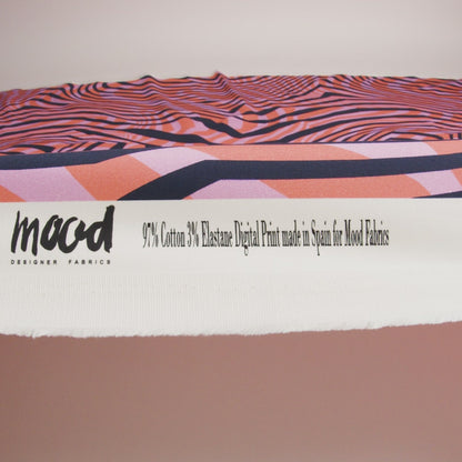 Stretch Cotton Sateen - Pink Abstract Lines - Soundwave Strut Print - Mood Exclusive Groove Collection