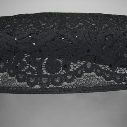 Stretch Raschel Lace with Metallic Spots - Black Fancy Leaves and Flowers