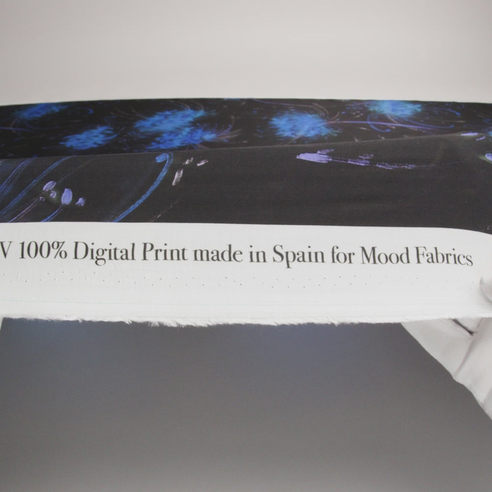 Sustainable and Recycled Viscose Satin Print - Blue and Black Glowing Florals - Mood Exclusive Marine Magic - Image 6 of 6
