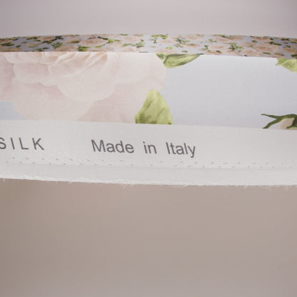Silk Charmeuse Print 16MM, Made in Italy - Pale Blue, White and Green Bunches of Roses