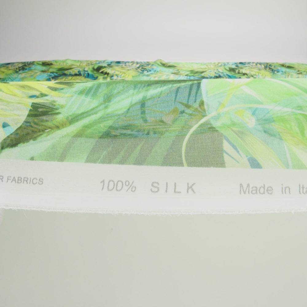 Mood Exclusive Italian Green and Blue Ferns and Foliage Digitally Printed Silk Chiffon - Image 5 of 5