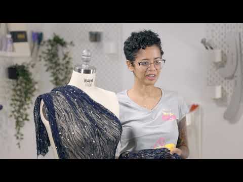 Beaded and Sequined Lace with Scallop Edge - White Abstract - Image 5 of 5