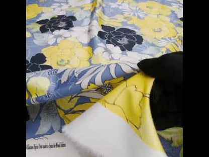 Mood Exclusive Floral Phantasmagoria Sky Blue and Yellow Stretch Cotton Sateen