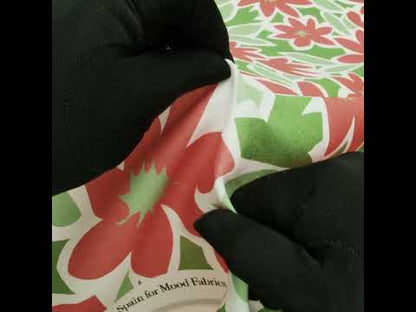 Linen and Rayon Woven - Coral Rose, Sage and Basil Green Flat Flowers - Mood Exclusive Flat Out Florals Print