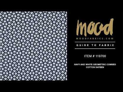 Navy and White Geometric Combed Cotton Sateen