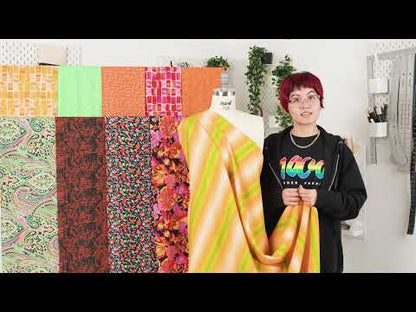 Linen and Rayon Woven - Black and Orange Geometric Lines - Ci-Trust the Process Print - Mood Exclusive Citrus Collection