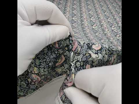 Liberty Fabrics Tana Lawn® - Strawberry Thief Gray - Charcoal, Blue and Pink Birds, Berries and Flowers - Image 6 of 6