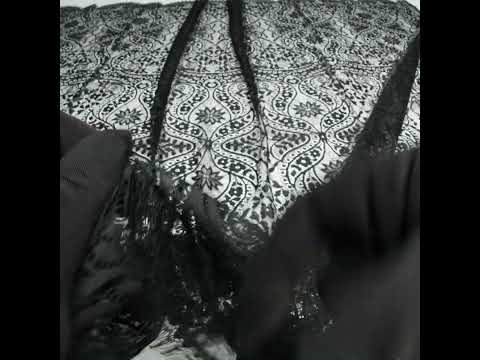 Nylon and Rayon Raschel Lace with Finished Edges - Black Flowers and Swirls - Image 6 of 6