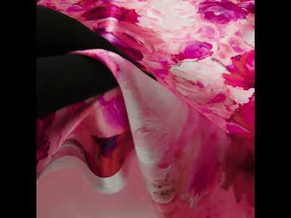 Silk Charmeuse Print 16MM, Made in Italy - Pink, Red and Fuchsia Painted Roses