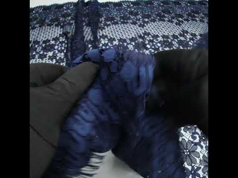 Rayon and Nylon Corded Lace with Scalloped Finished Edges - Navy Blue Flower and Dot Stripes - Image 6 of 6