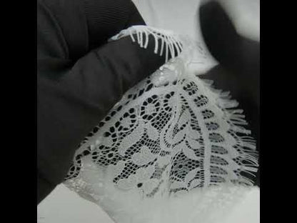 Nylon and Rayon Raschel Lace with Finished Edges - Ivory Flowers and Swirls