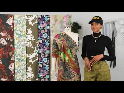 Stretch Cotton Twill Panel - Green and Pink Impressionist Landscape - Mood Exclusive Rainy Day