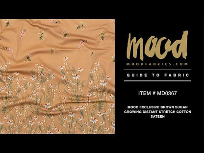 Stretch Cotton Sateen Panel - Brown Sugar Daisy Flowers - Growing Distant Print - Mood Exclusive Kenko Collection
