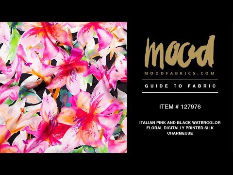 Mood Exclusive Italian Pink and Black Watercolor Floral Digitally Printed Silk Charmeuse - Image 5 of 5