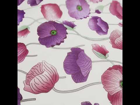 Magenta, Purple and Gray Green Big Poppies Cotton Lawn - Image 6 of 6