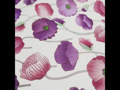 Magenta, Purple and Gray Green Big Poppies Cotton Lawn