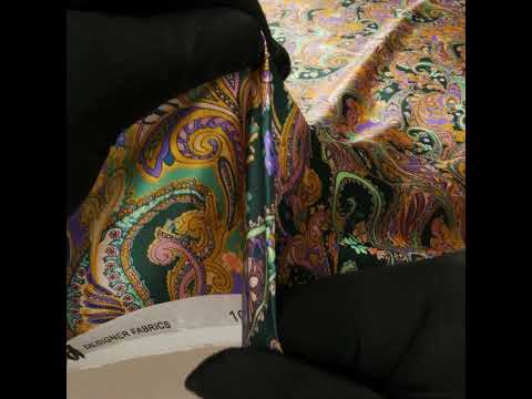 Silk Charmeuse Print 16MM, Made in Italy - Marigold Yellow, Light Purple and Mint Green Fancy Paisley - Image 6 of 6