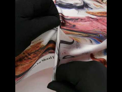 Polyester Satin - Madder Red, Blue and Pale Gray Earthy Swirls - Mood Exclusive Molten Moves Print