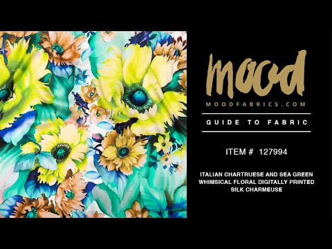 Mood Exclusive Italian Chartreuse and Sea Green Whimsical Floral Digitally Printed Silk Charmeuse - Image 5 of 5