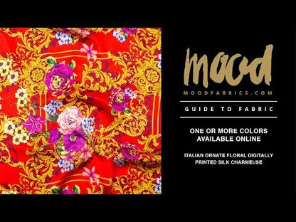 Mood Exclusive Italian Red, Gold and Purple Ornate Floral Digitally Printed Silk Charmeuse